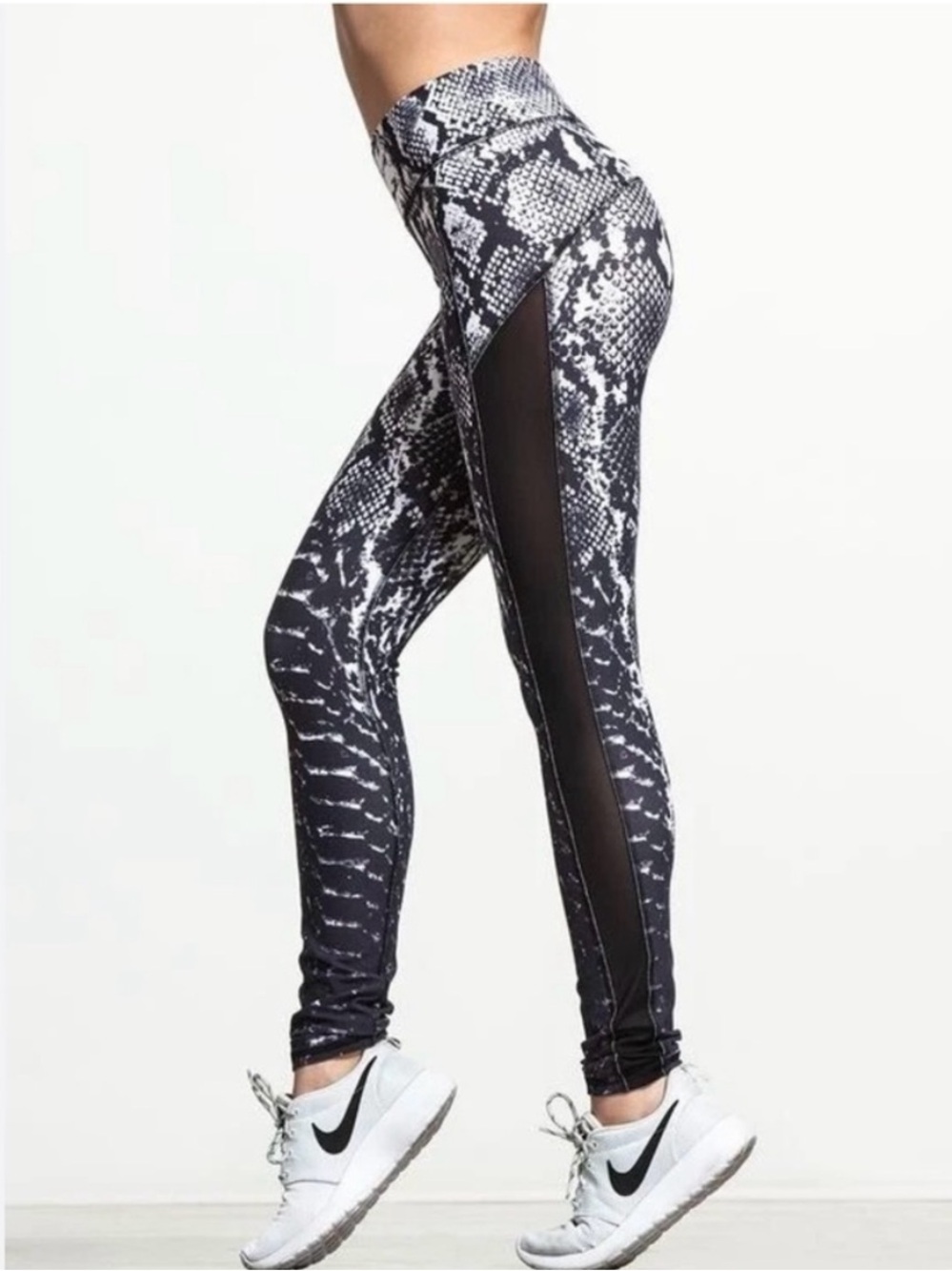 MICHI Black & White Snake-Print Leggings with Wide Waistband